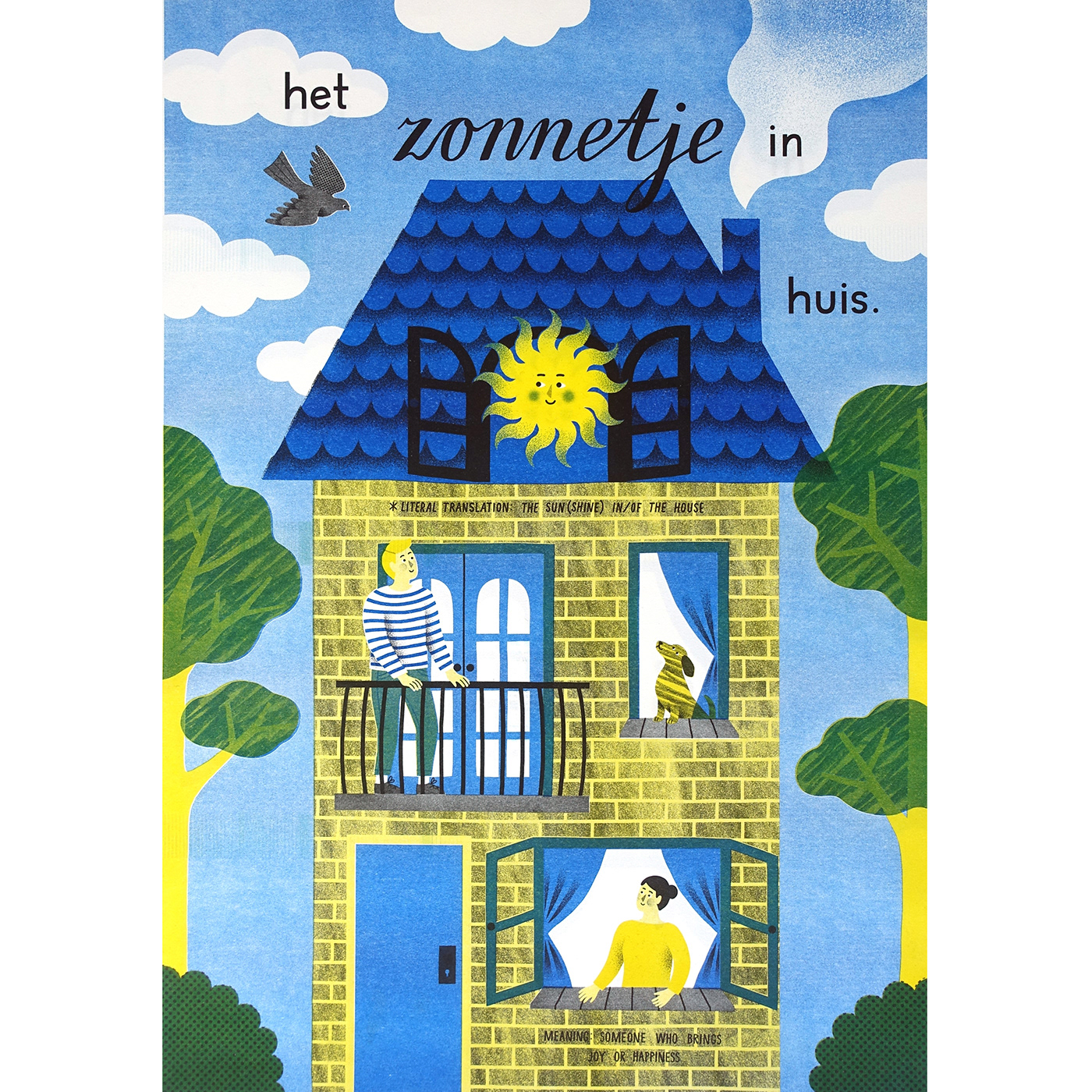 dog Expression family home house poster print Riso risography Sun