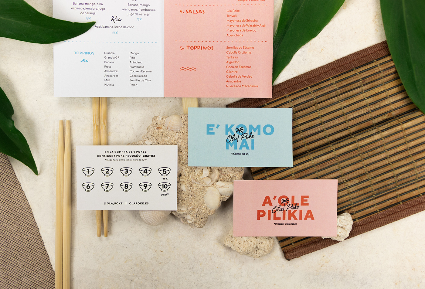 branding  HAWAII poke Food  restaurant pink blue beach Tropical typography  