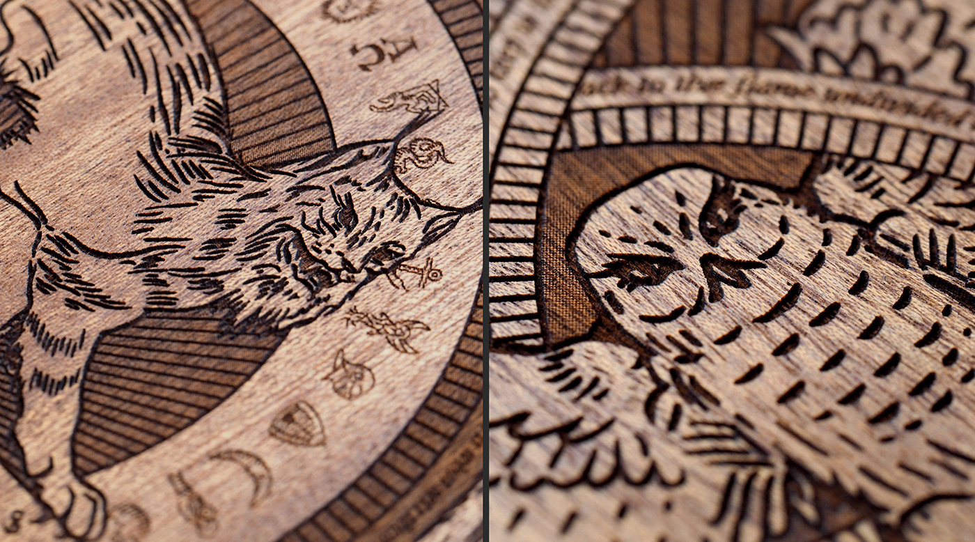 Blackletter carving detailed engraving flourishes ILLUSTRATION  intricate laser typography   wood