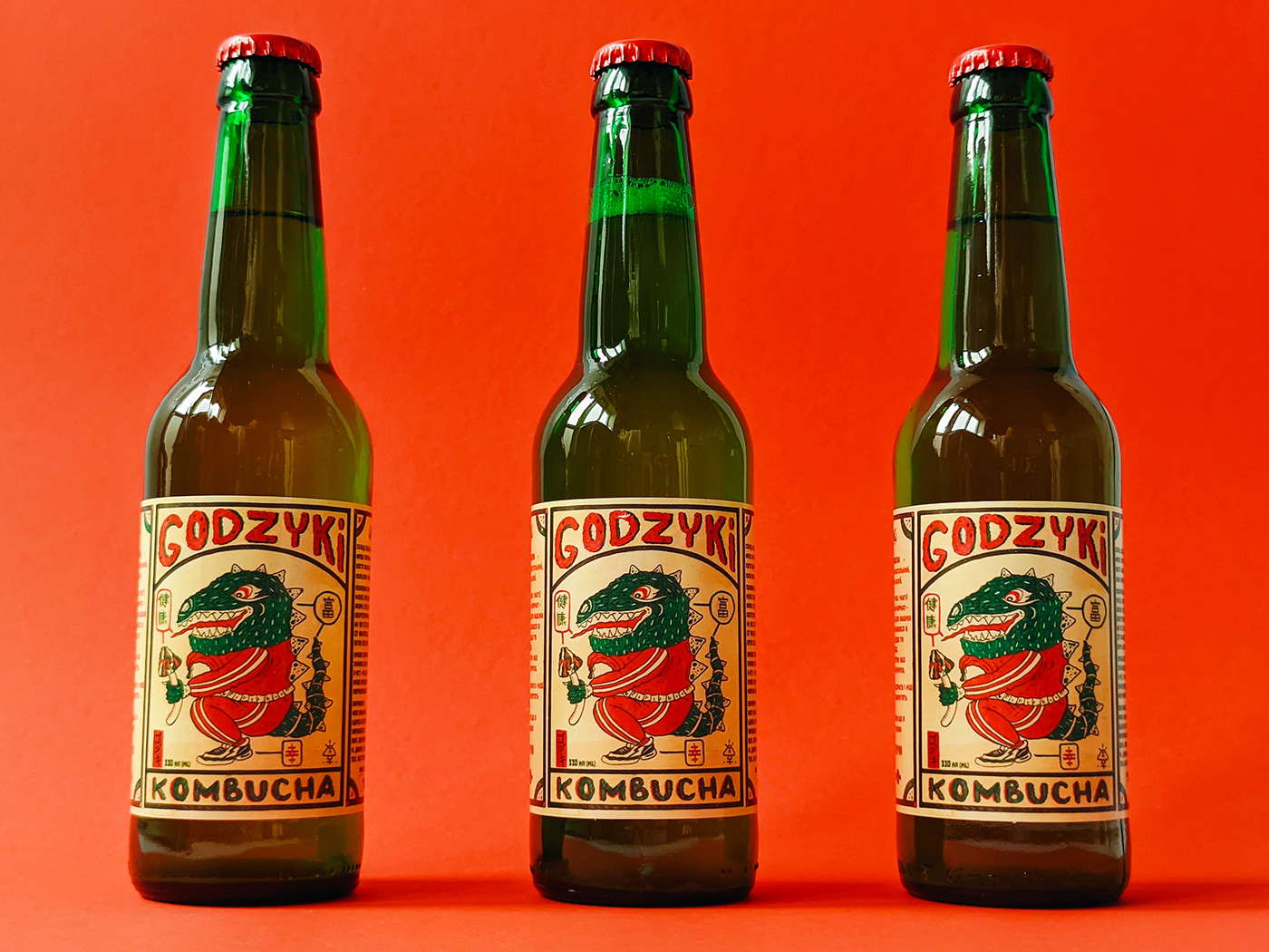 bottle brand identity godzilla Godzyki kaiju kombucha package design  Packaging