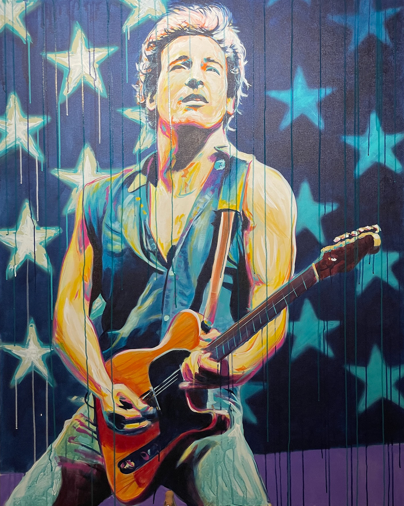american Celebrity guitar music painting   Portrait Painting rock theboss