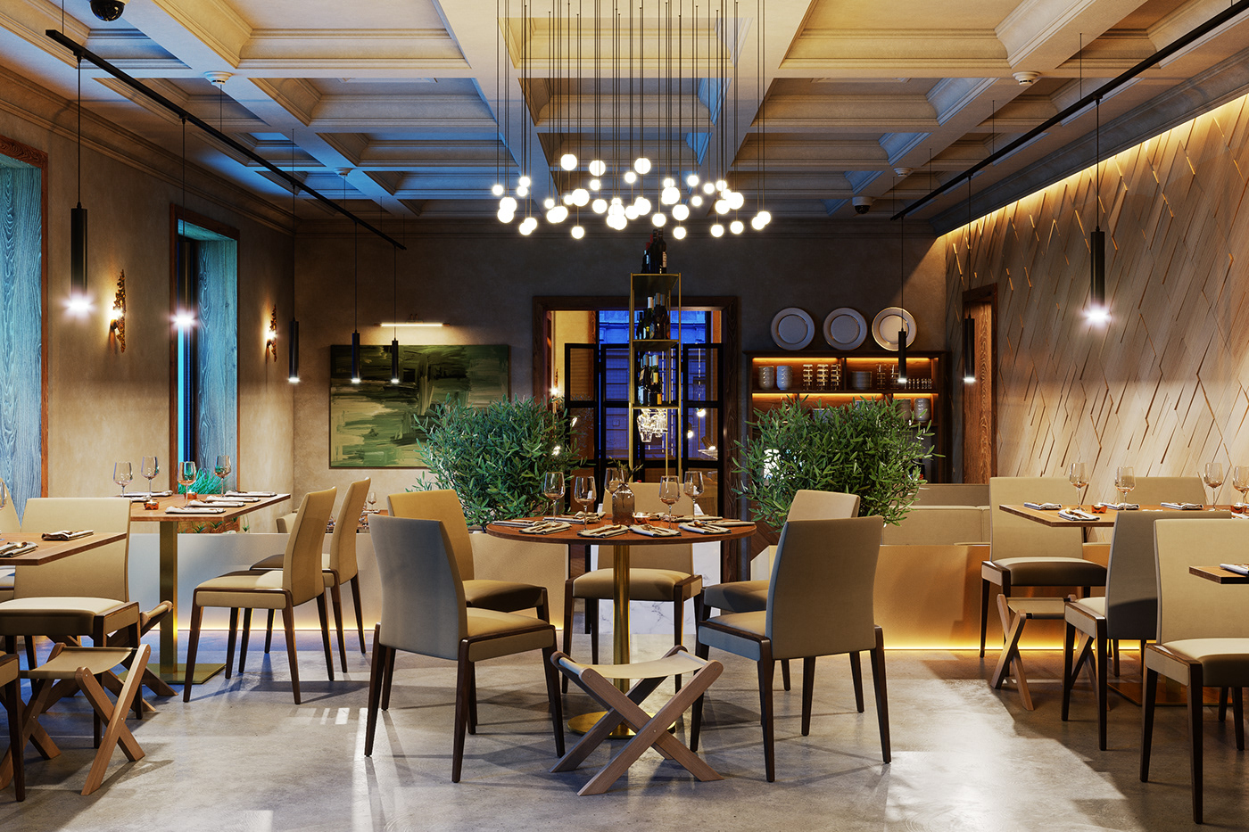 CoronaRender  rendering Restourant lighting lounge visualization