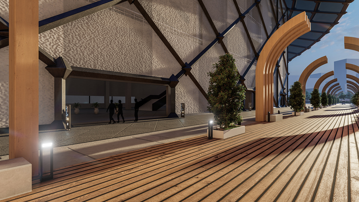 architecture covered hall exterior design graduation project Landscape Olympics Render sports stadiums visualization