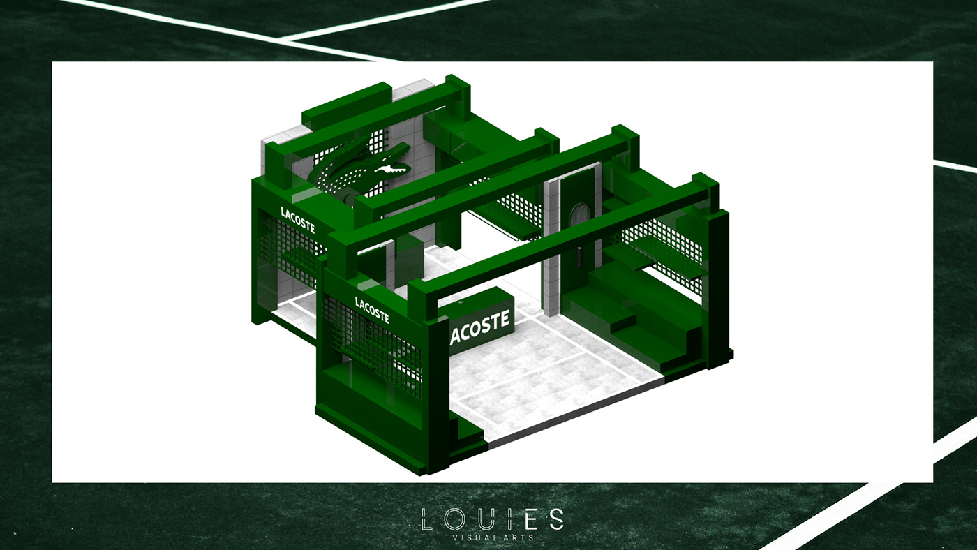 3D concept concept design conceptual design lacoste pop-up Retail Retail design tennis court visualization