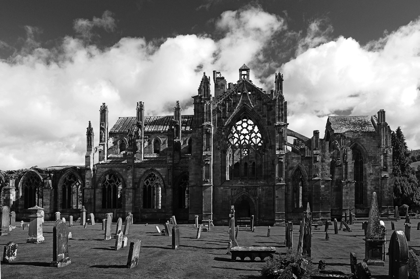 abbey castles Landscape scotland Scottish Borders Travel black and white cathedral ruins