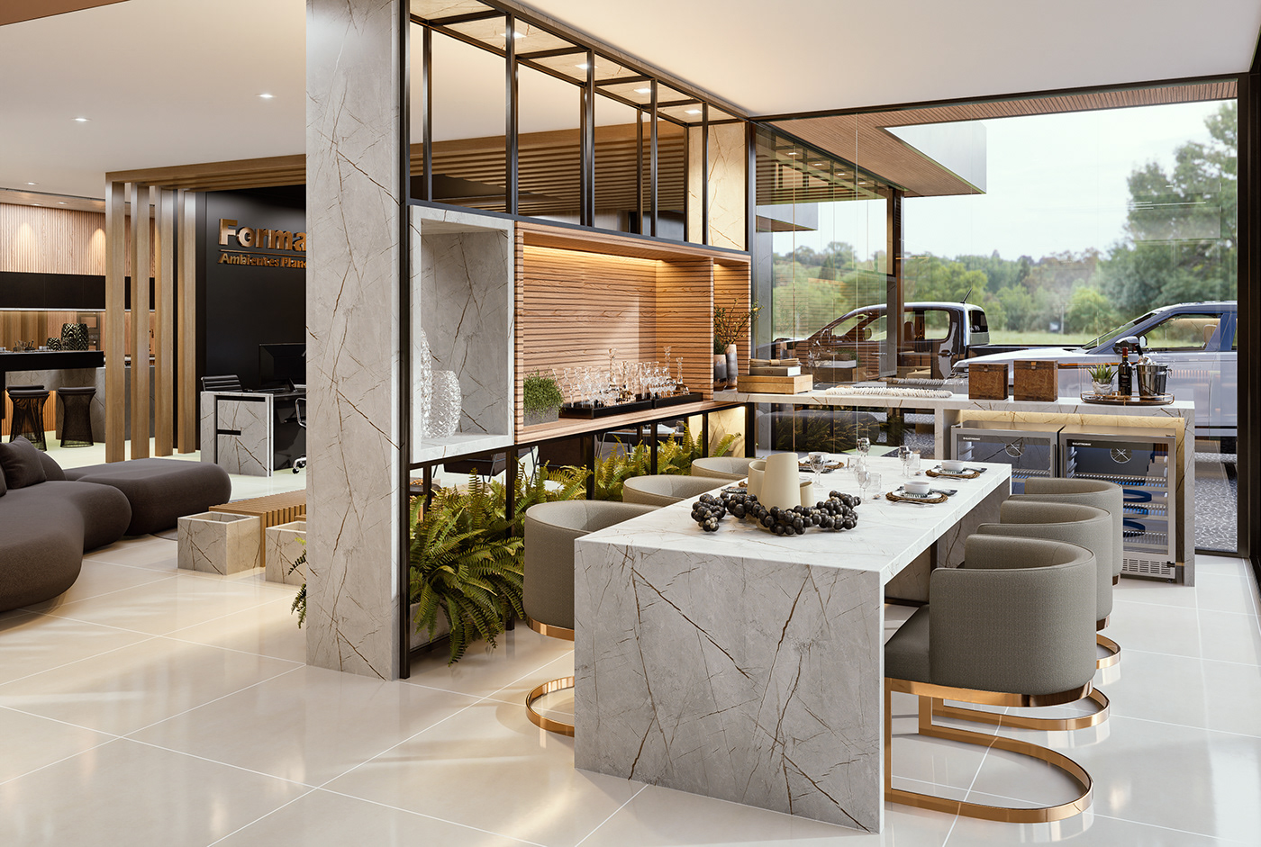 3D architecture interior design  modern Render showroom visualization