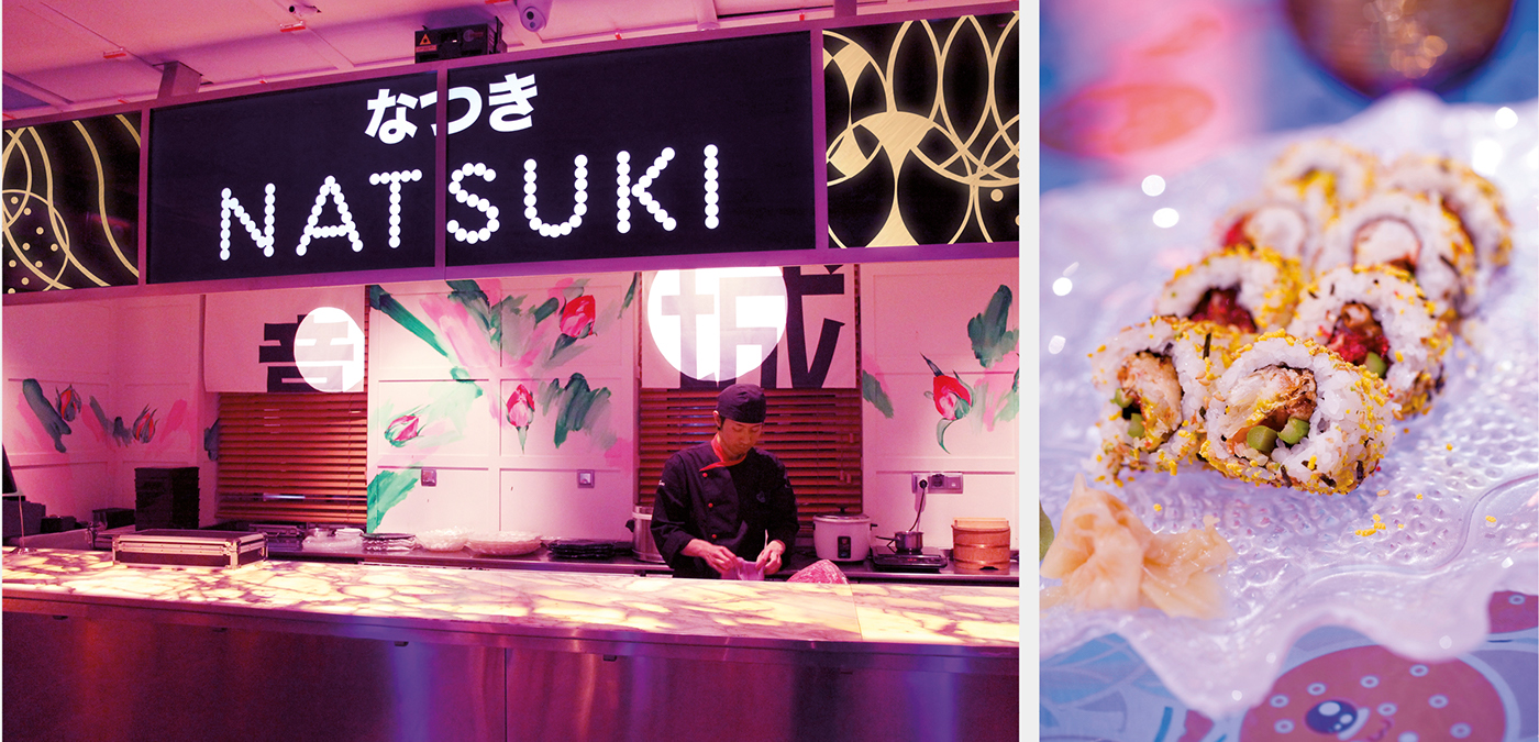 erretres natsuki tokyo motiongraphics restaurant cuisine screens superflat Geishas kawaii japan identity leds moons kamon