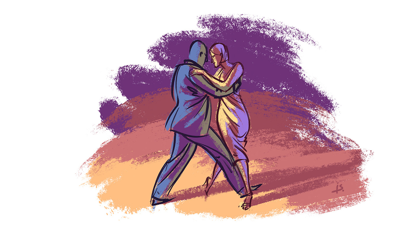 argentine tango colorful dancers dancing couples digital illustration milonga music tango tango orchestra
