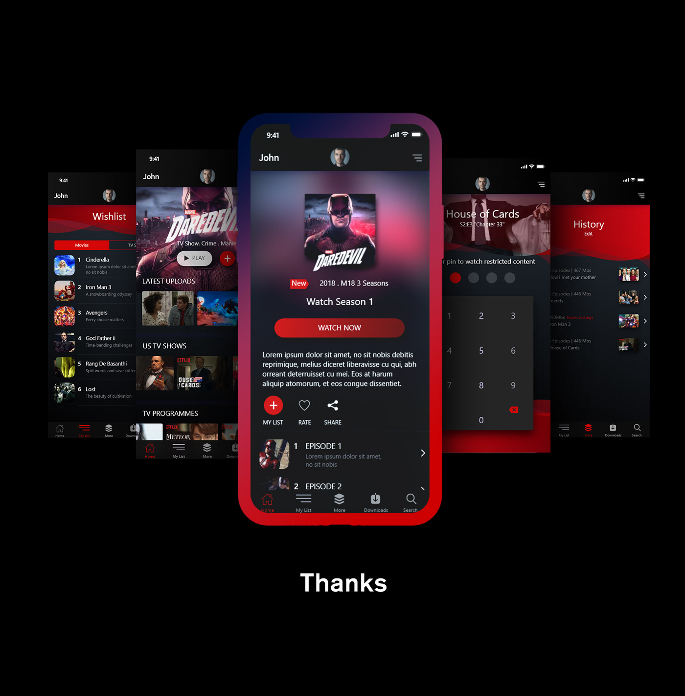 Netflix redesign iosapp uxdesign Appdesign mobileapp iterativedesign red Dark Design