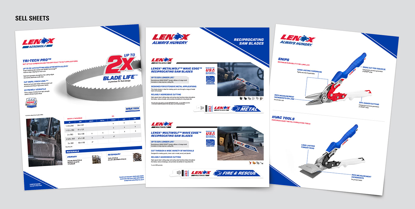 LENOX Sell Sheets for Bandsaw Blades, Reciprocating Saw Blades and Snips