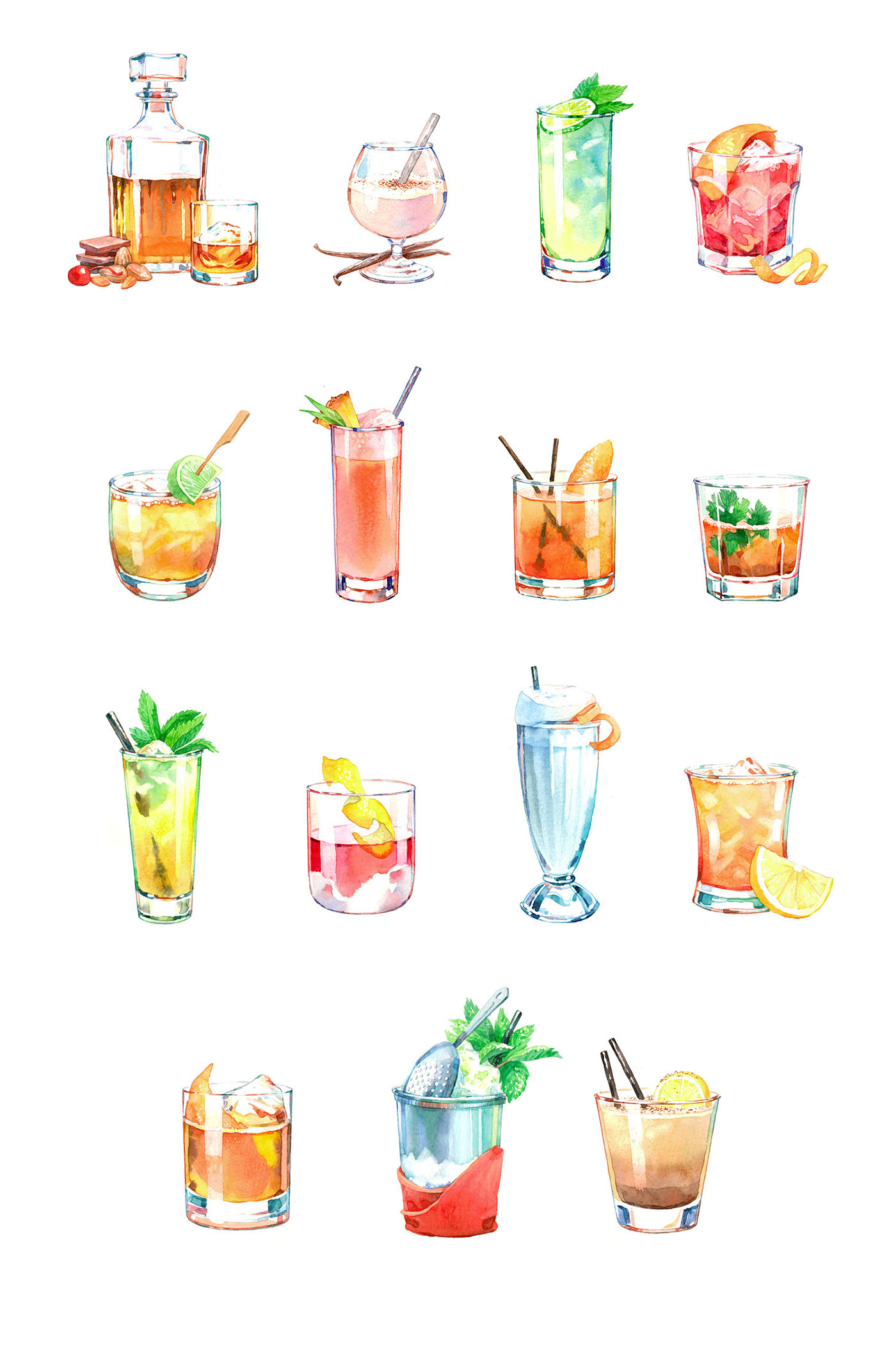 cocktail watercolor aquarelle drink beverage