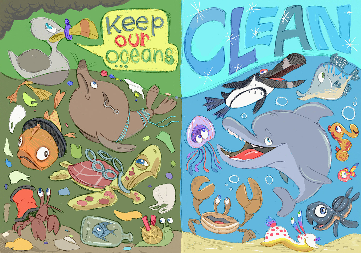 animal cartoon characterdesign environmental ILLUSTRATION  Ocean poster wildlife