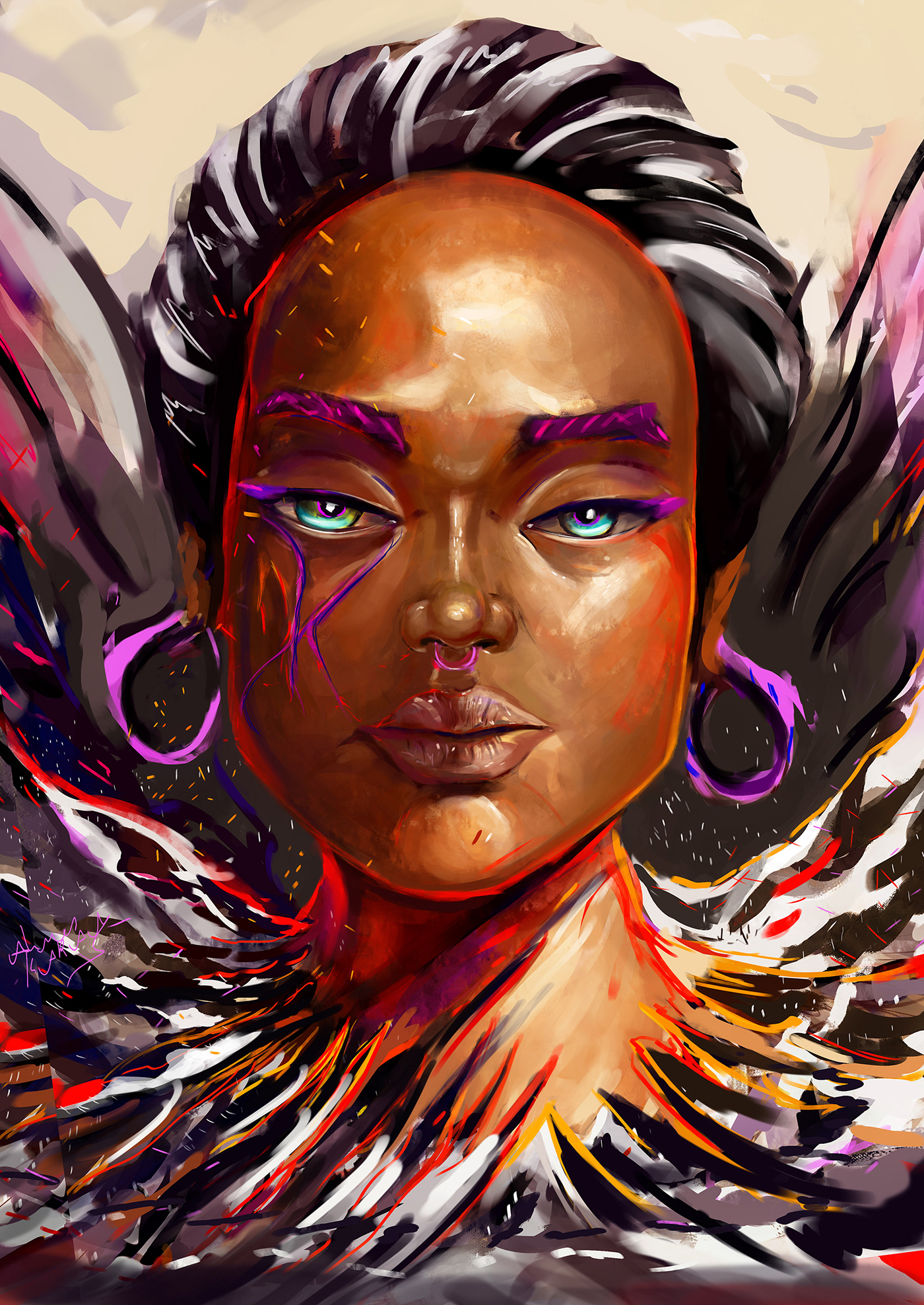 african american Character Deign cover design digital painting Drawing  girl glowing eyes painting   poster