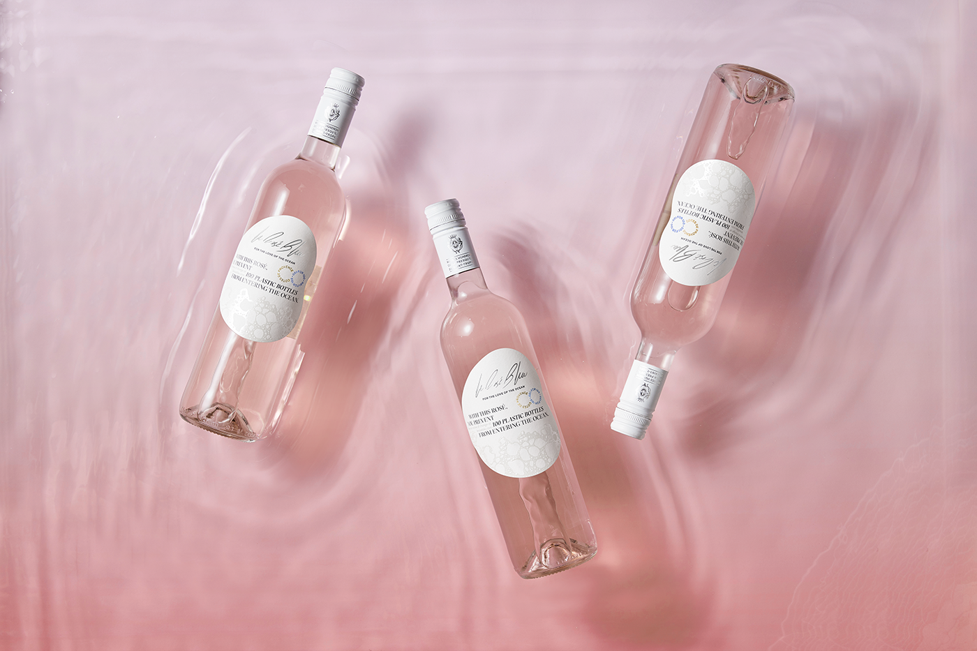 anagramastudio wine rosewine productdesign branding  Label lerosebleu bottle Ocean seafoam