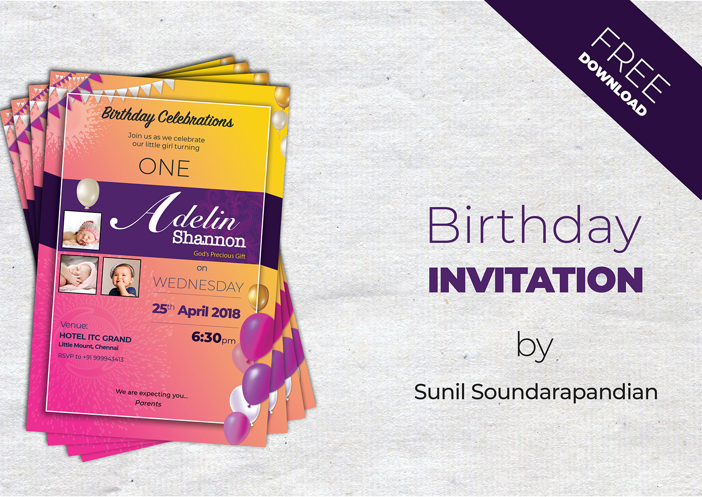 Birthday psd Free Template psd invitation free Photoshop template free first birthday invitation sunil soundarapandian