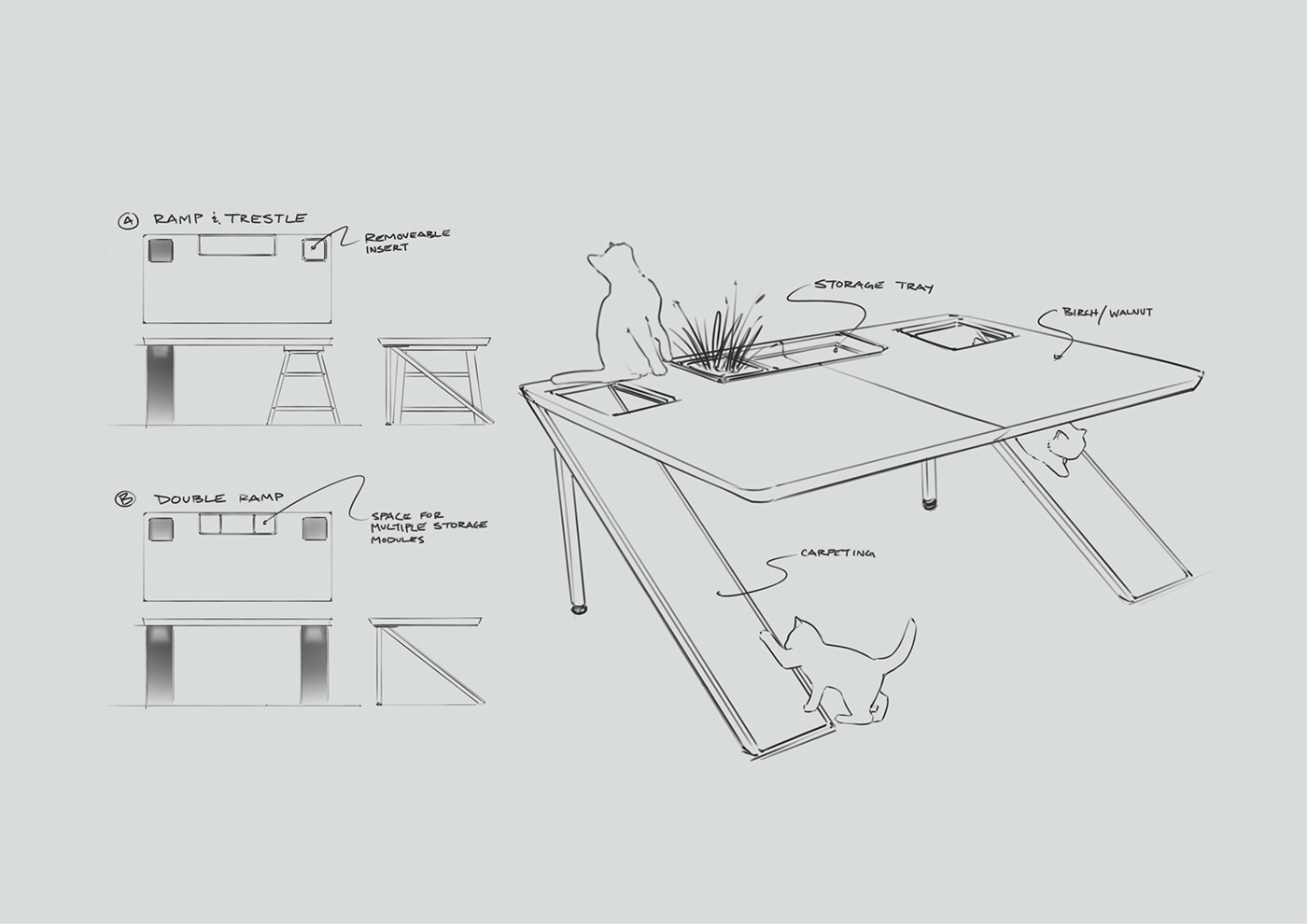 Cat desk furniture Pet industrial design  table cnc wood product design  giddy