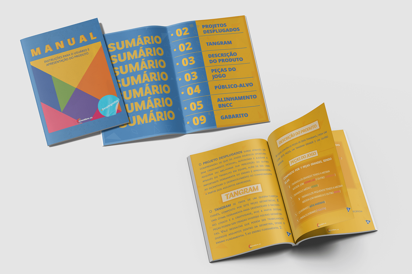 Caixa Cores design diagramação editorial innyx Jogo de Tabuleiro manual Sumario tangram