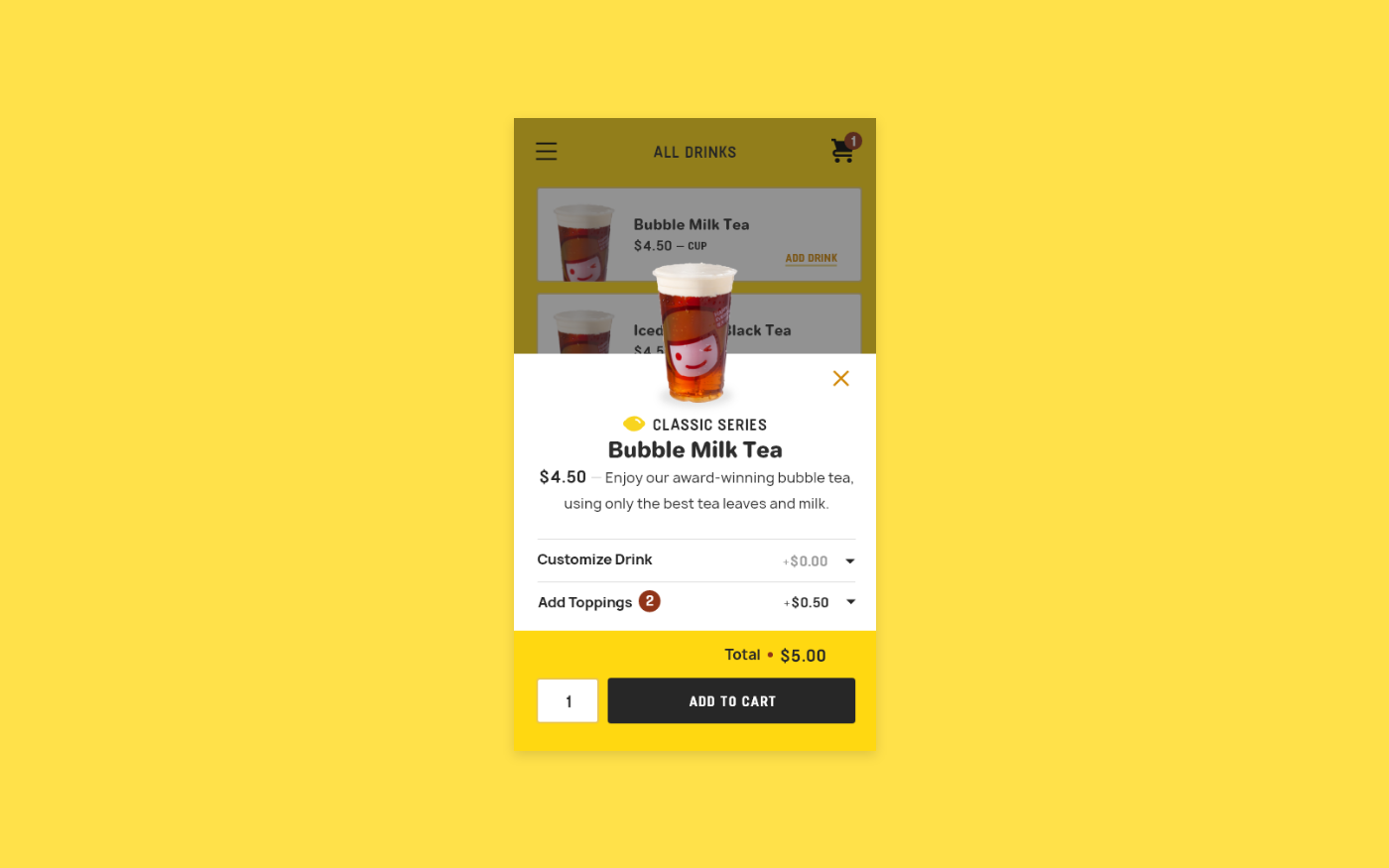 bubble tea product purchase drink DailyUI day 12