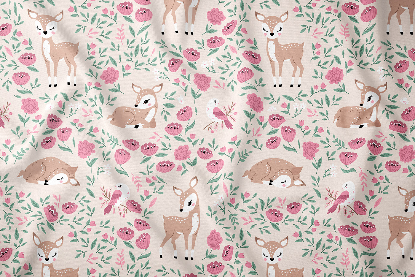 baby pattern  deer deer illustration floral pattern nursery patter textile pattern vector pattern Woodland pattern