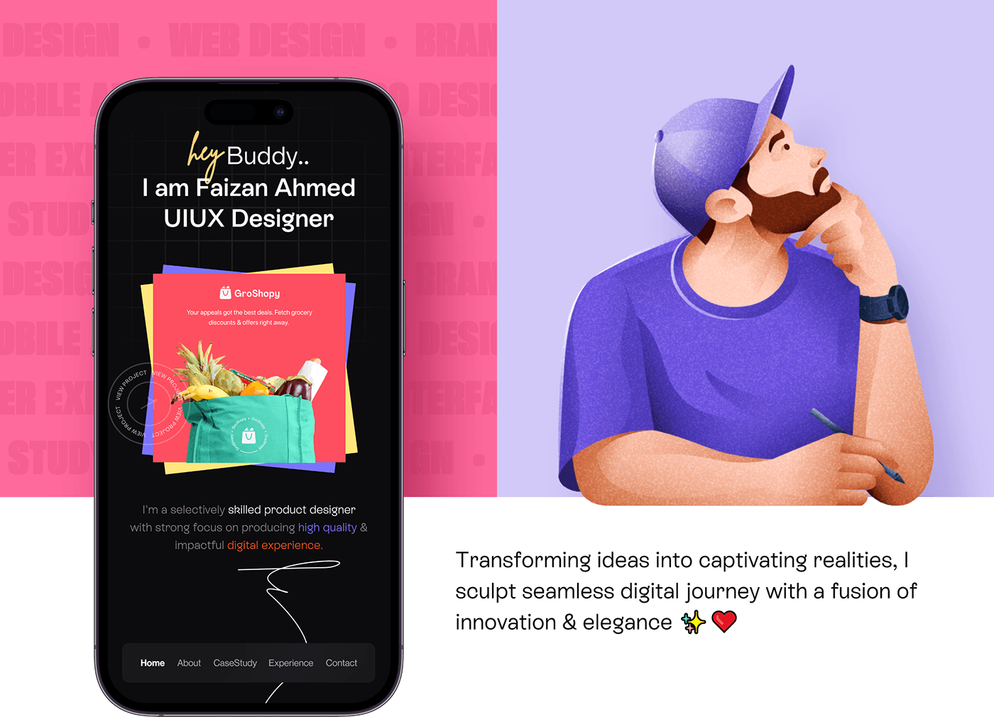 uiux portfolio designer home page landing page creative Mobile app TRENDING Case Study fabstudio design