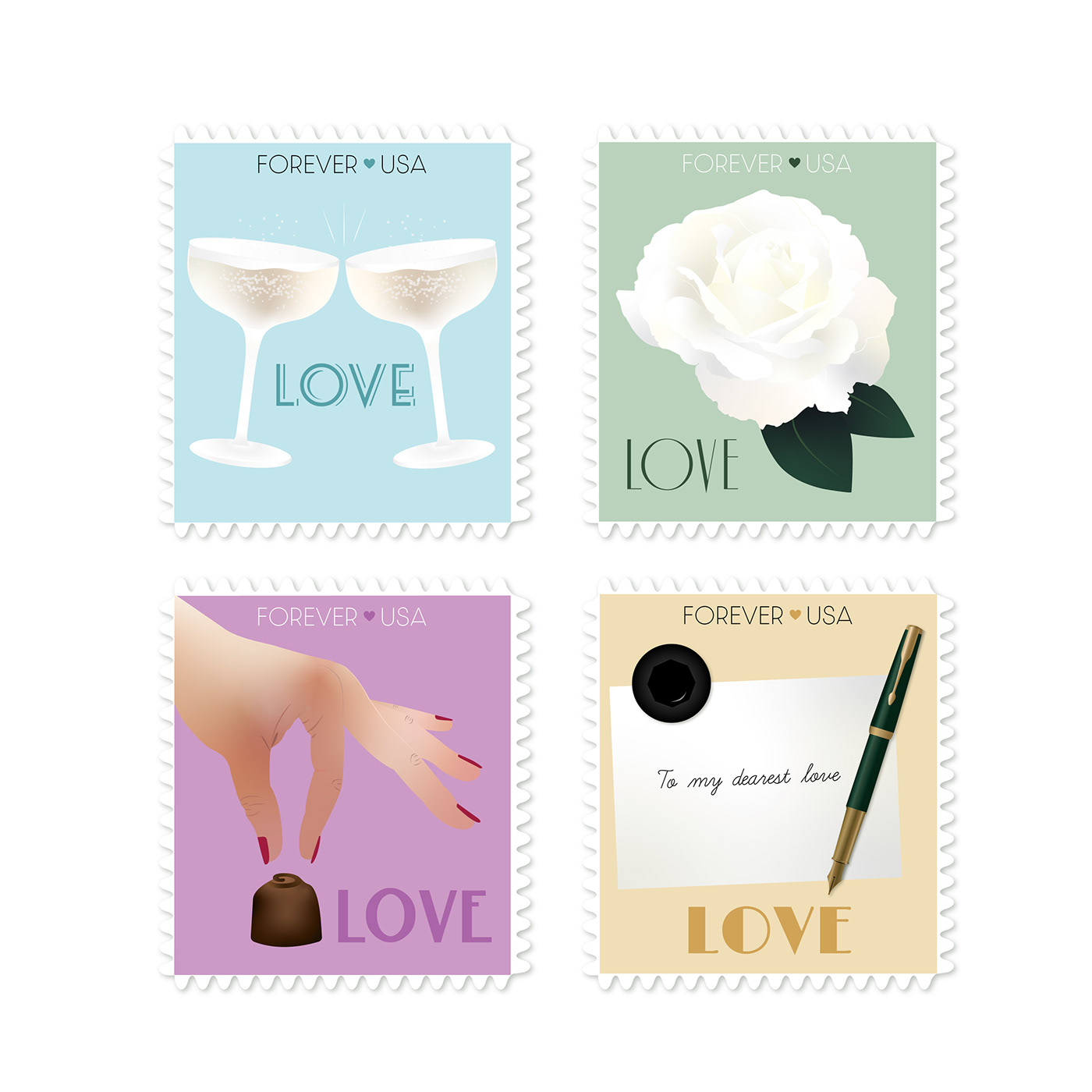 postage stamps ILLUSTRATION  Love letter emilyiscreative  design Stamp Collection