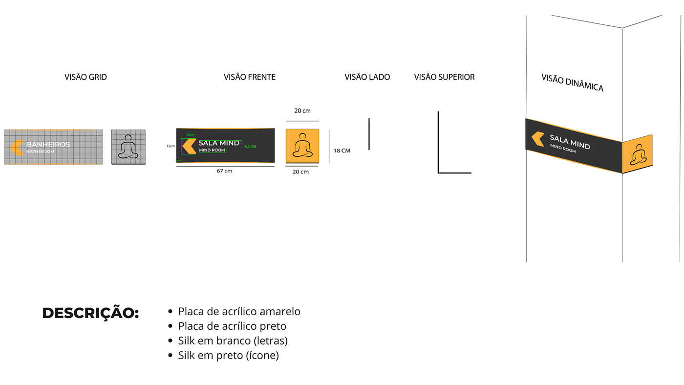 Sinalização Interna placas comunicação visual Suporte pictogramas design gráfico academia