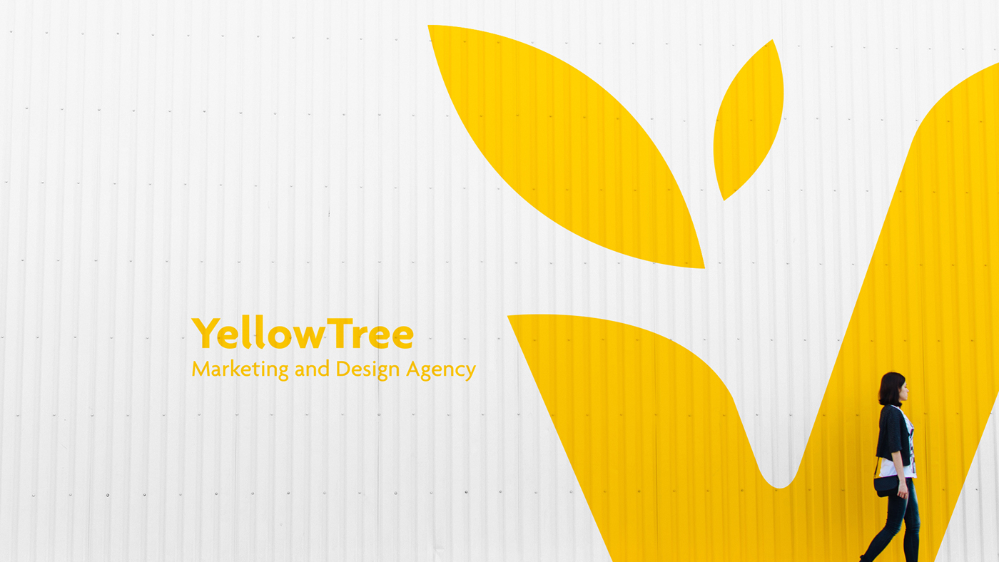 Design Timisoara yellow tree marketing   media social media agency yellow hello yellow Tree  roots logo cajva   cajvanean   alexandru