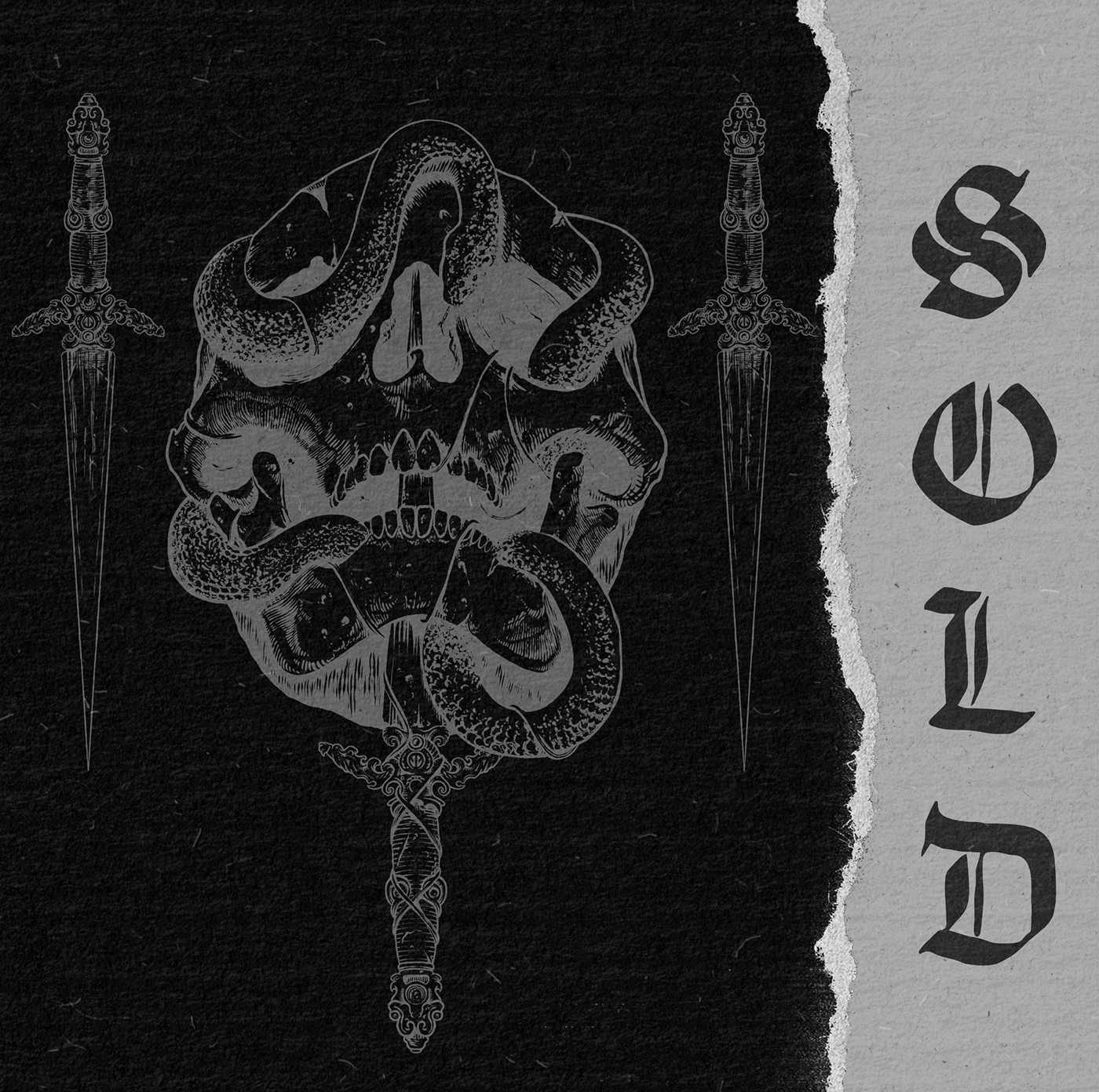 bands black brand identity dagger Logo Design metal Skull art snakes T-Shirt Design tattoo