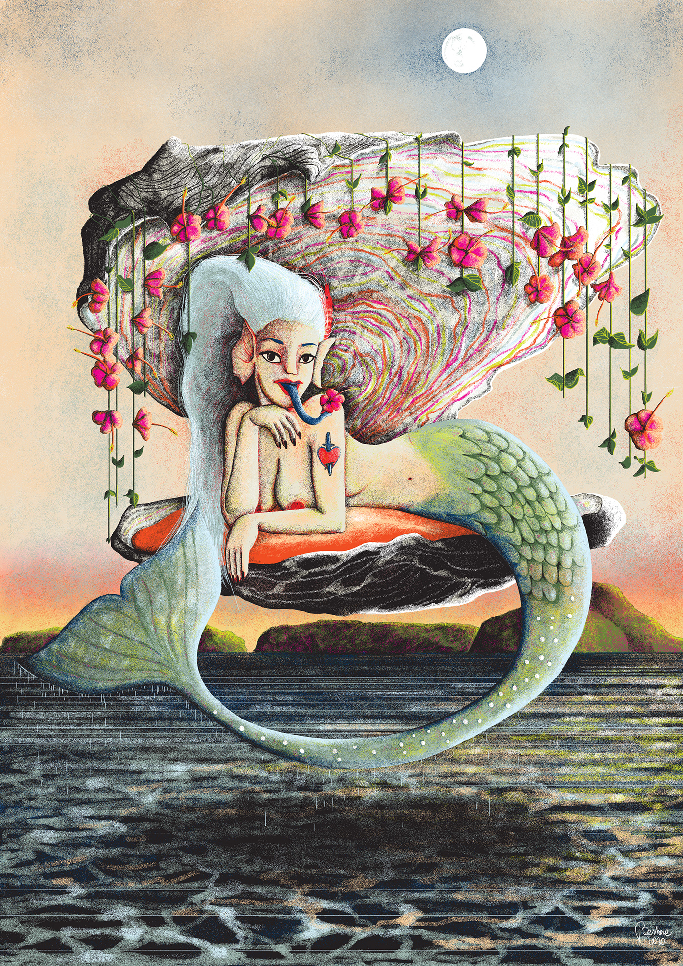 characterdesign childrenbookillustration DIGITALDRAWING Ibisco ILLUSTRATION  mermaid NAPOLI oyster partenope sea
