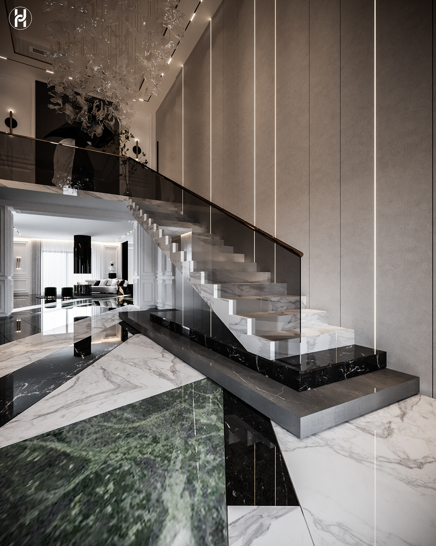 3D corona double hight Entrance Hall luxury Render