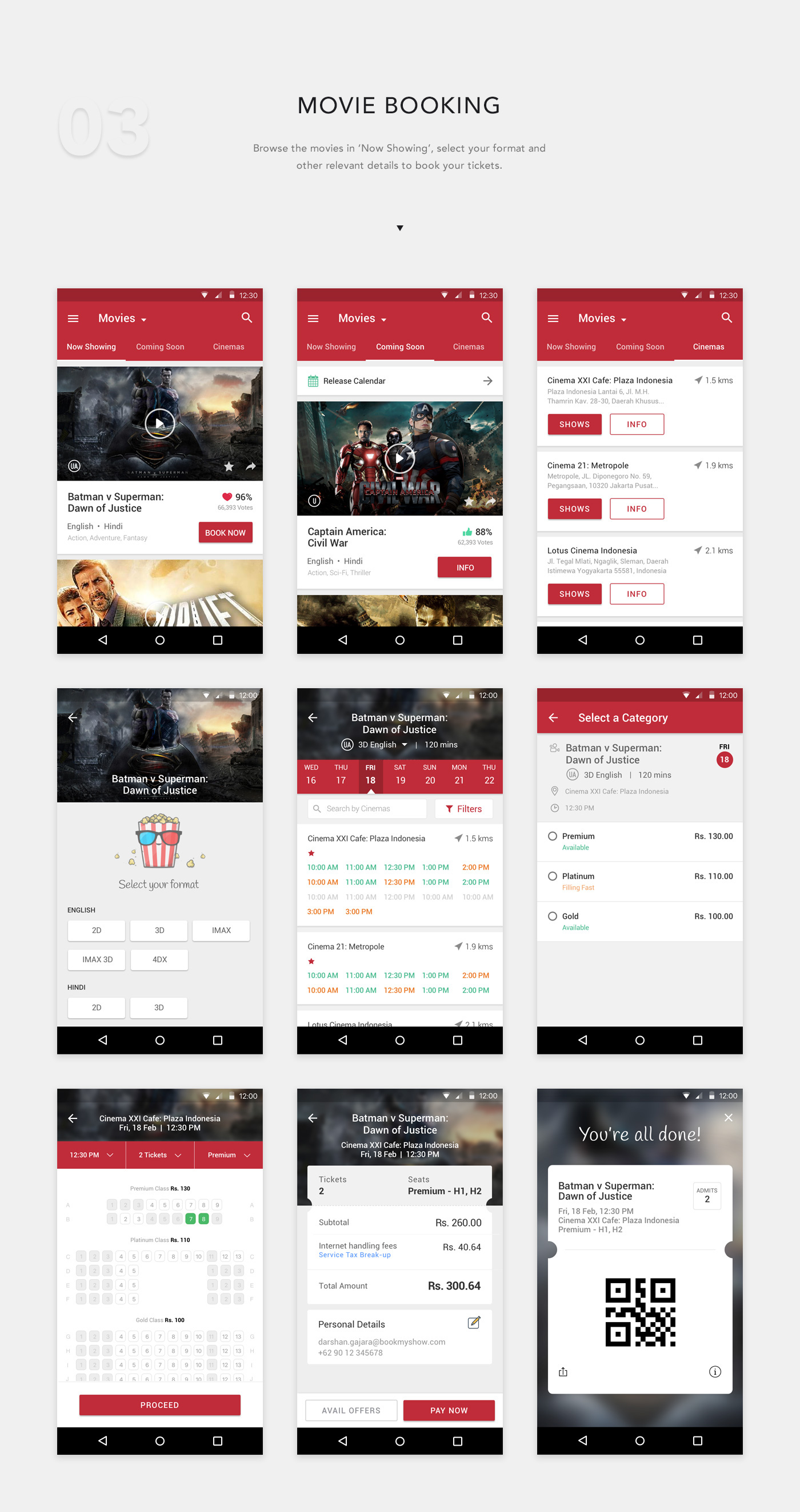 bookmyshow indonesia ios android material design Entertainment ticket booking  movie tickets