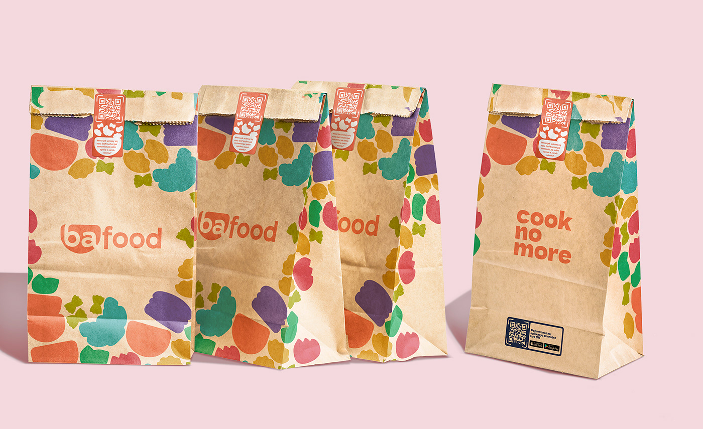 paper bag packaging design pattern for food delivery brand identity branding