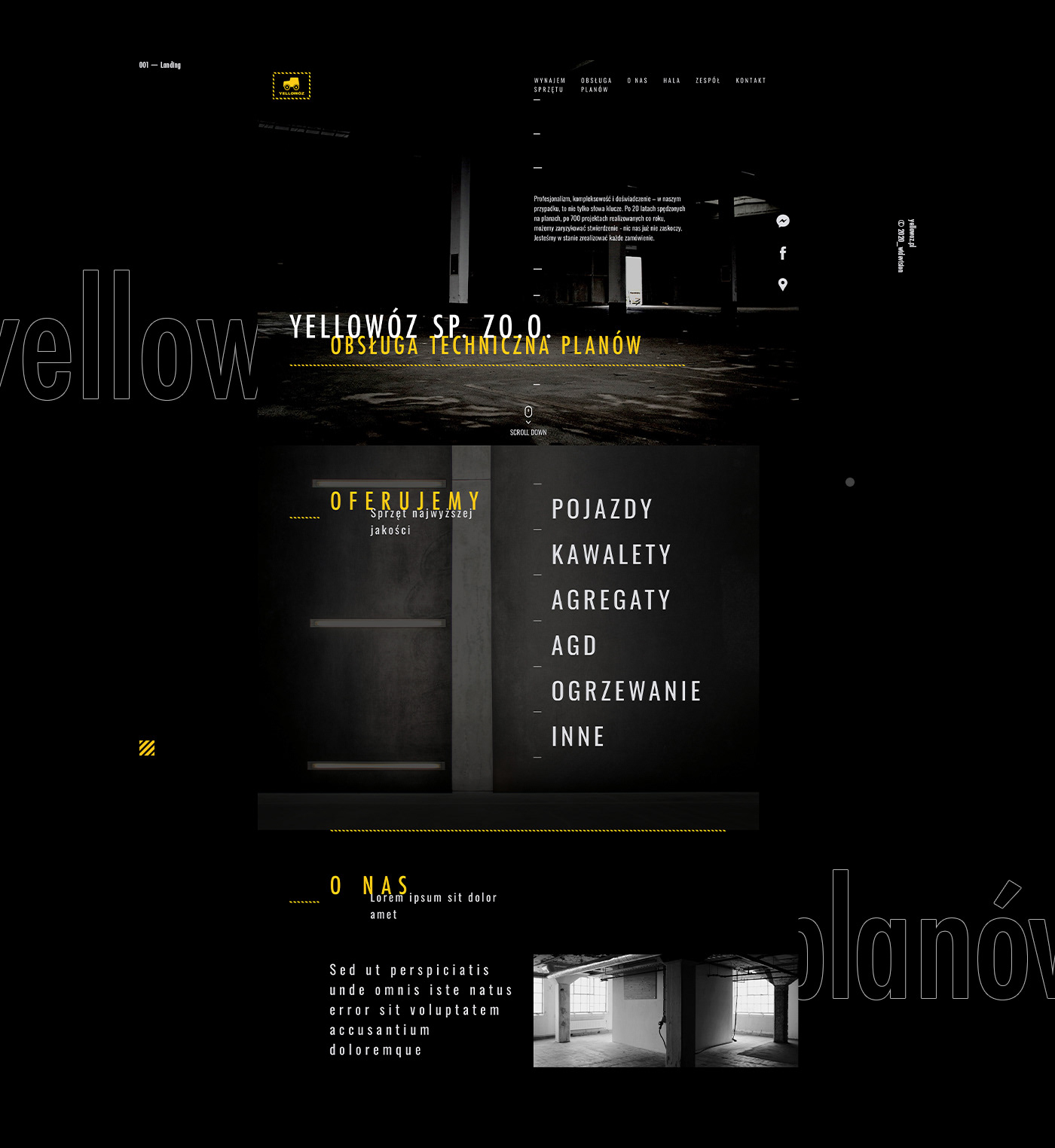 View of a website landing page on a dark background