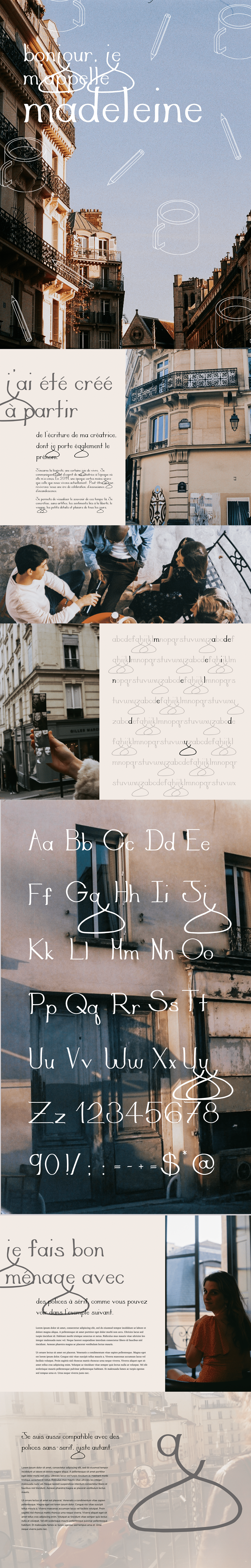 font glyphs hand-drawn handwriting Madeleine Photography  Type Specimen typography  