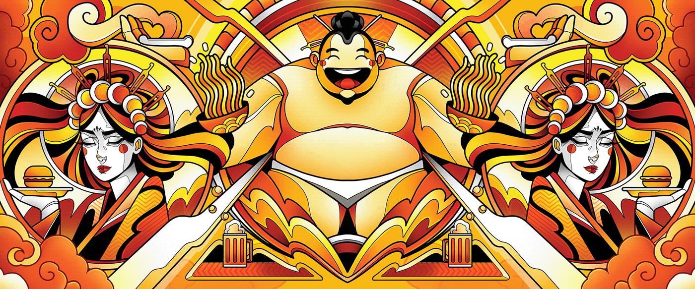 artist artwork Character design  digital illustration geisha ILLUSTRATION  Mural Procreate sumo