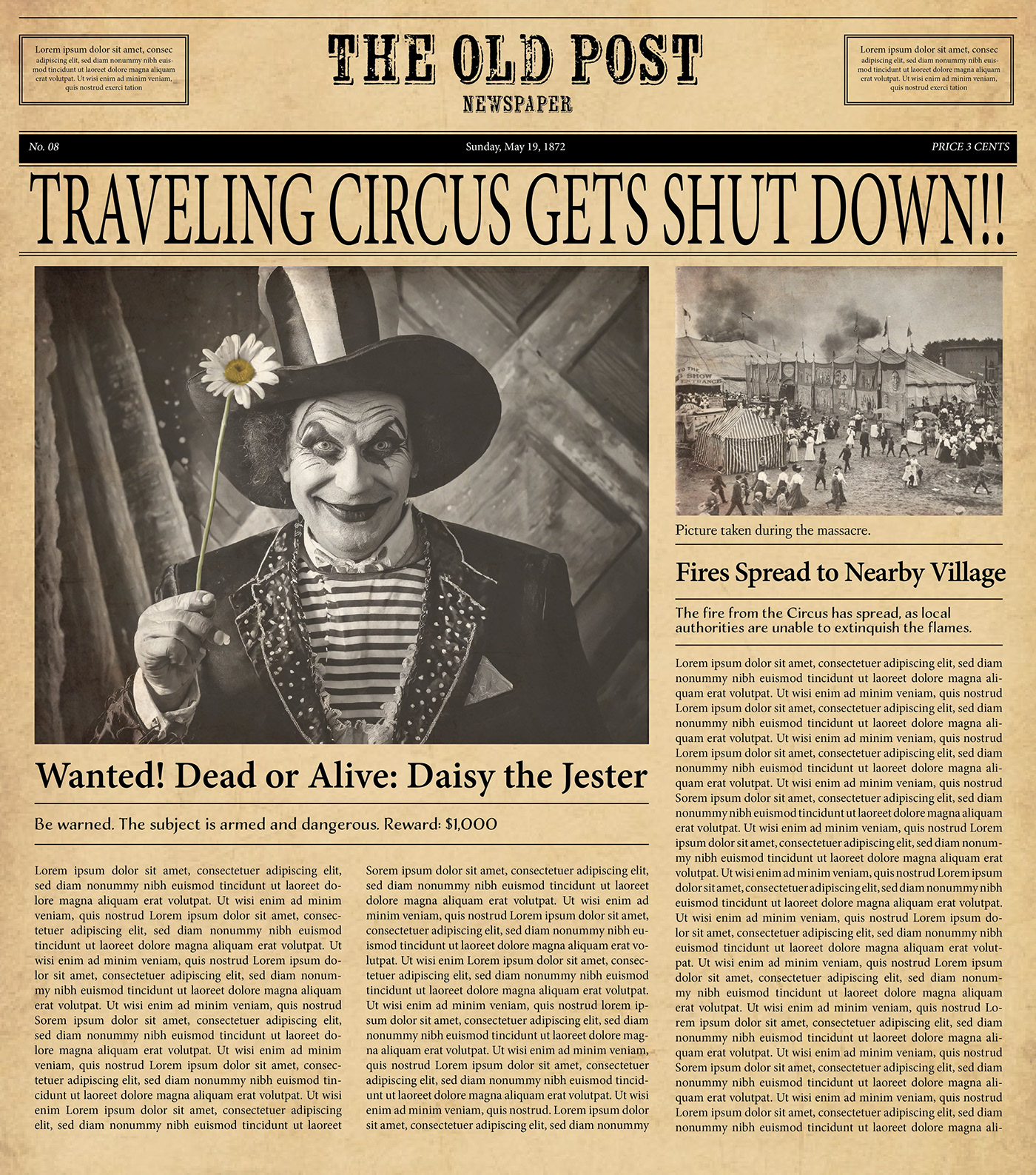 horror Circus newspaper design
