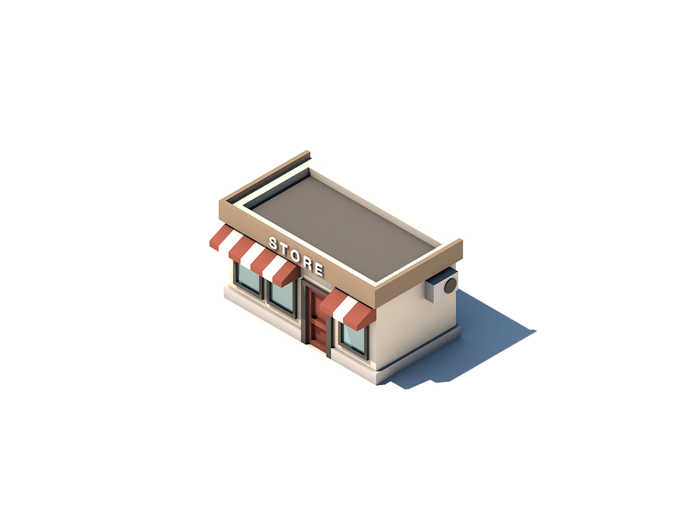 Isometric Low Poly house building store 3D game city set Render