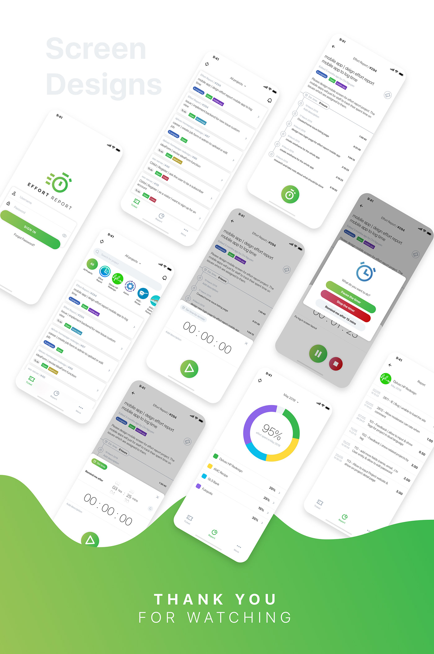 Mobile app UI/UX Effort Report tracking time