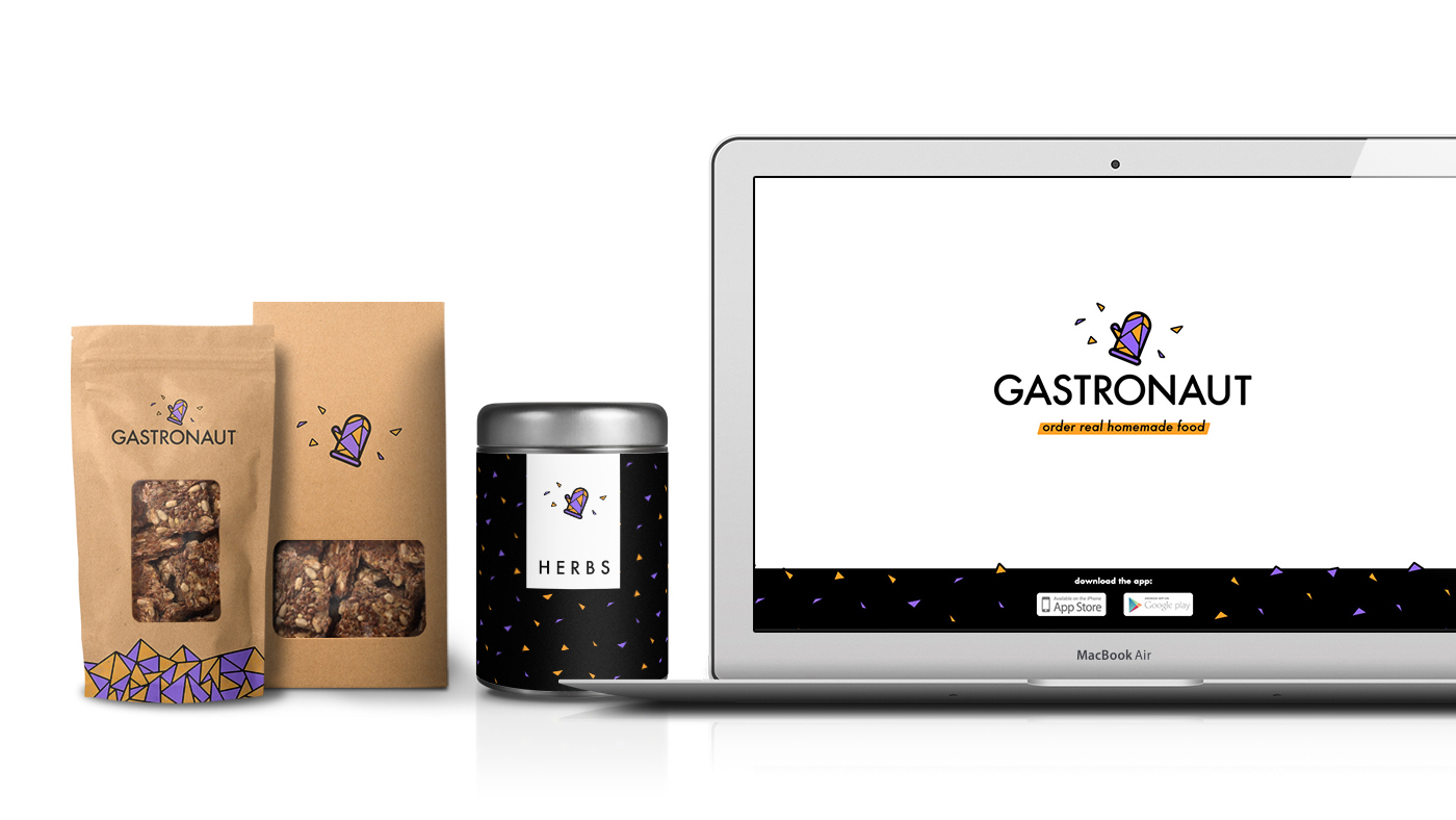 Gastronaut branding  Logotype identity application cooking Glove gastronomy Food  OnlineOrders