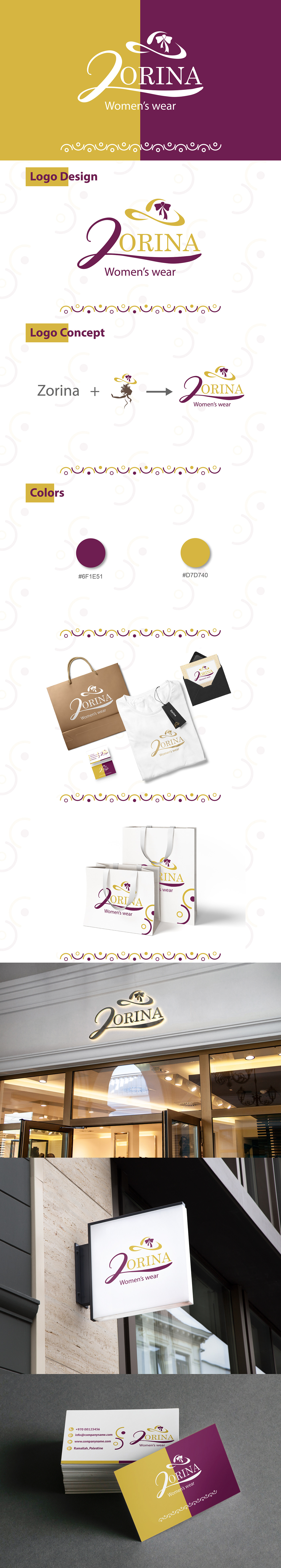Zorina branding  women's wear Logo Design ILLUSTRATION  mockups Business Cards Fashion 
