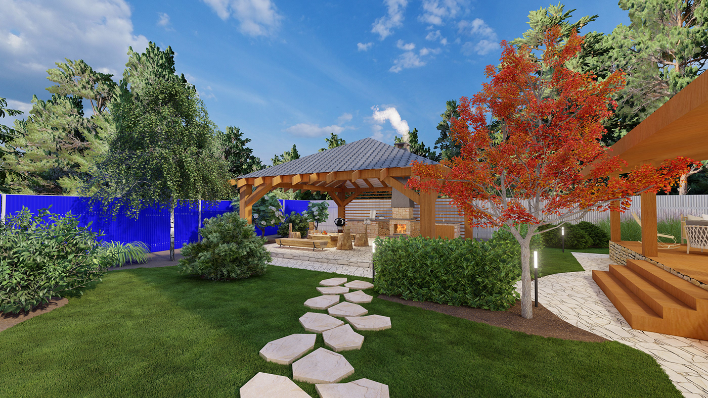 Landscape landscapedesign 3D visualization Render exterior garden countryside Nature 3dmodeling