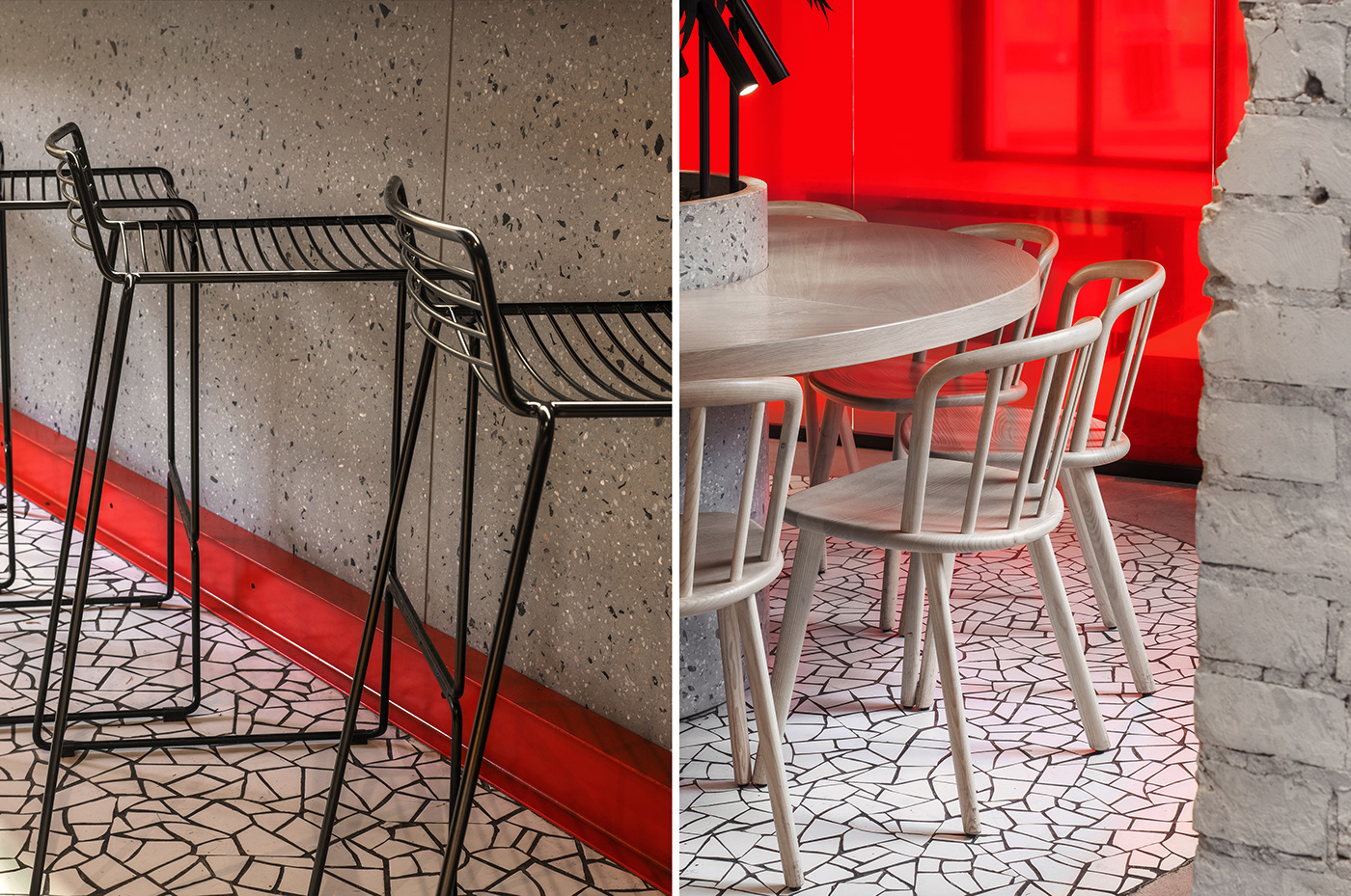 metal concrete modern architecture interior design  red stair Minimalism wood plants