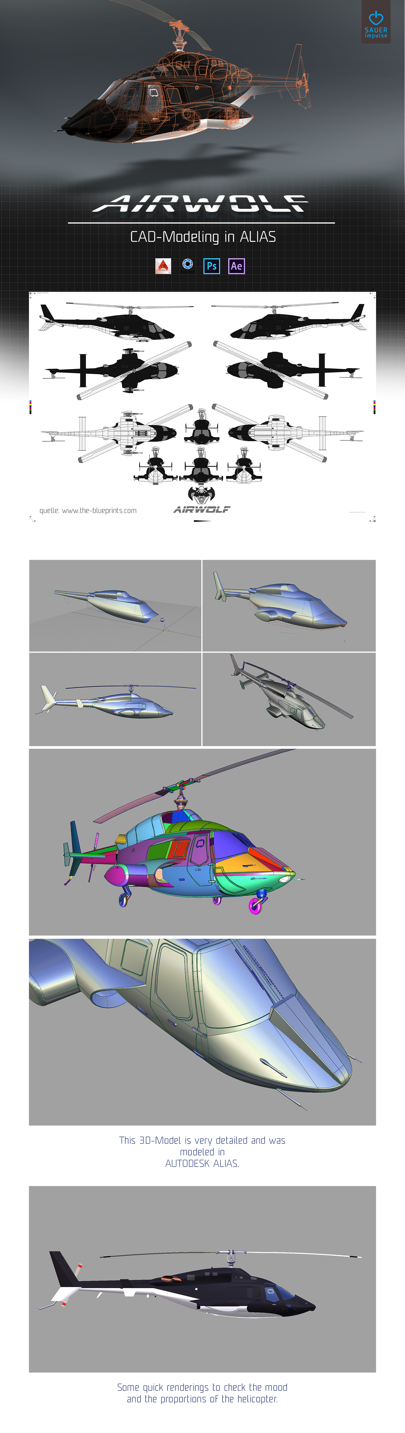Airwolf cad rendering helicopter movie Aerodynamik Jet setdesign moviedesign concept Class A postproduction video-copilot optical-flares