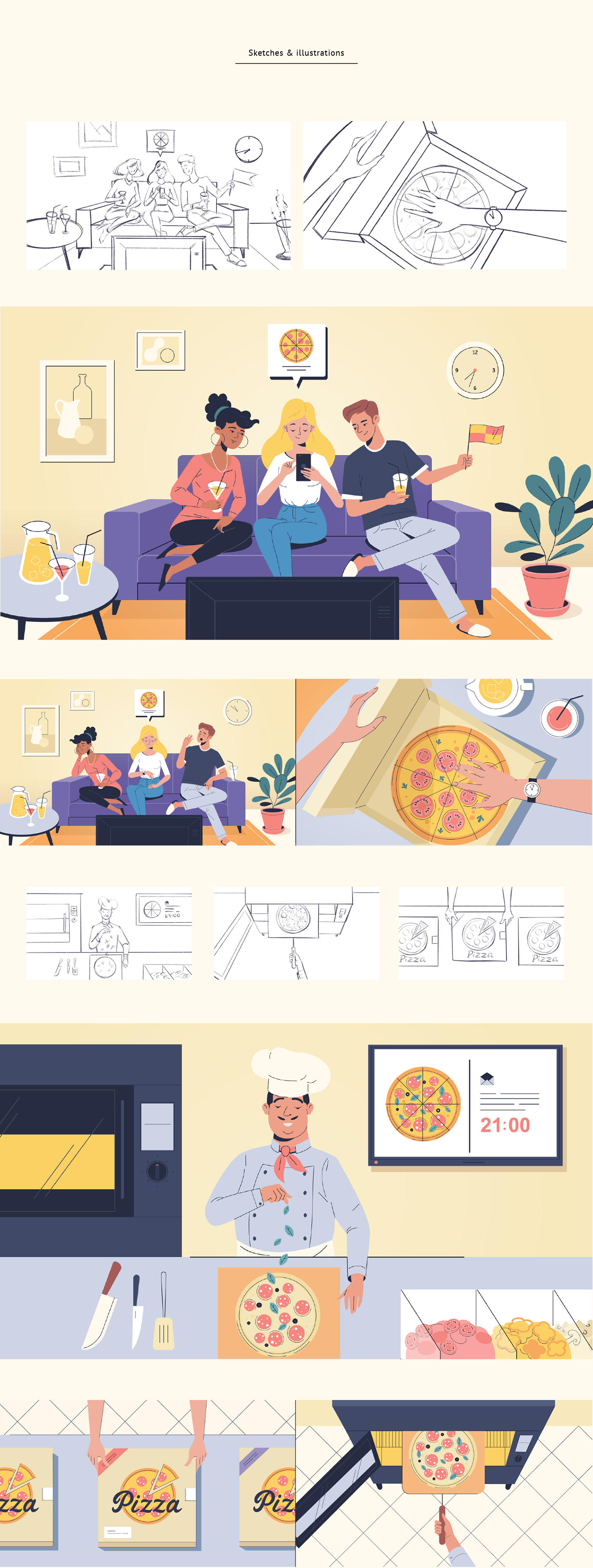 illustrations moichen design blockchain characters Ico video Pizza Food  animation  design