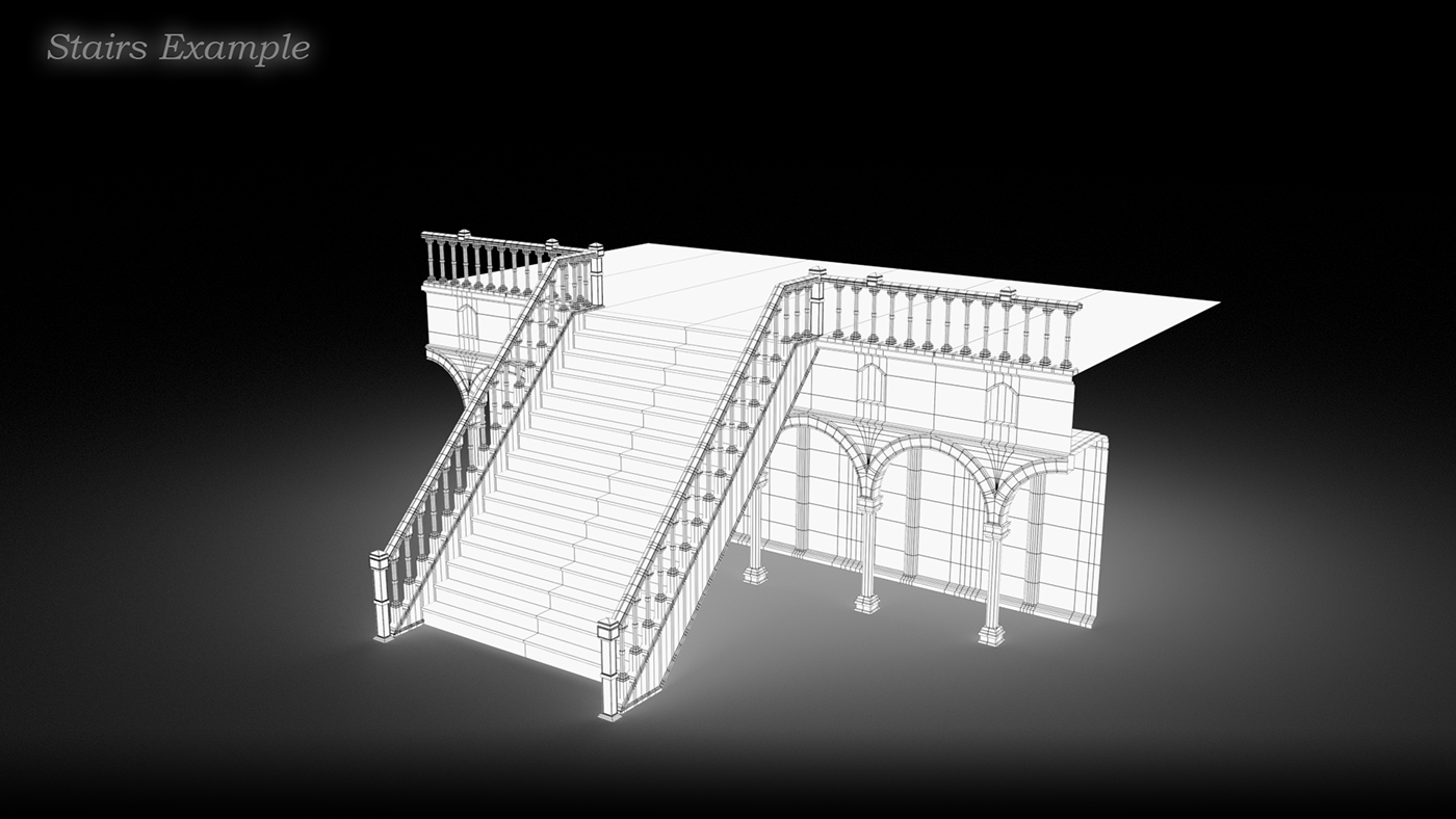 unity Archiecture game stairs walls gate railing wireframe modular crate