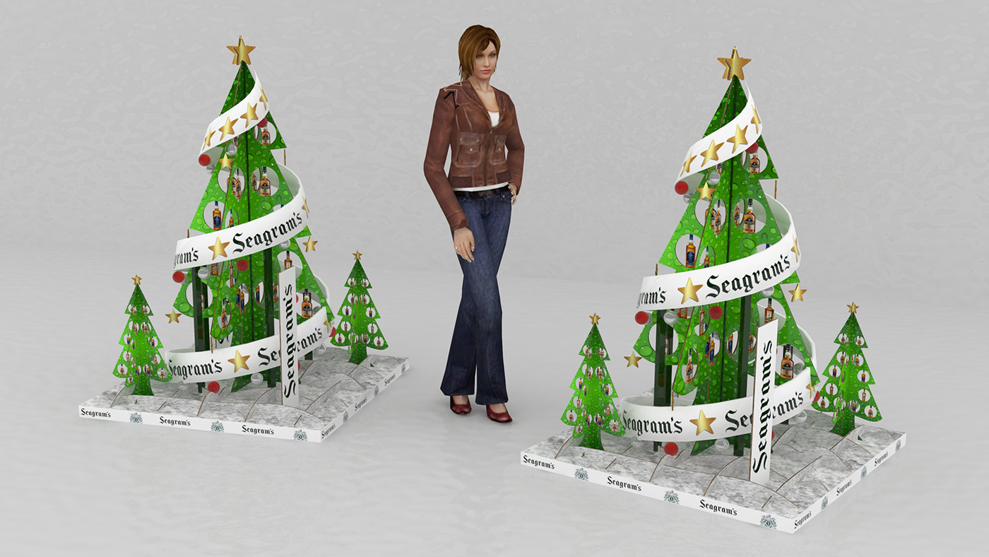 Advertising  christmas Tree concept corrugated packaging design Point of Purchase Point of Sale snow visualization