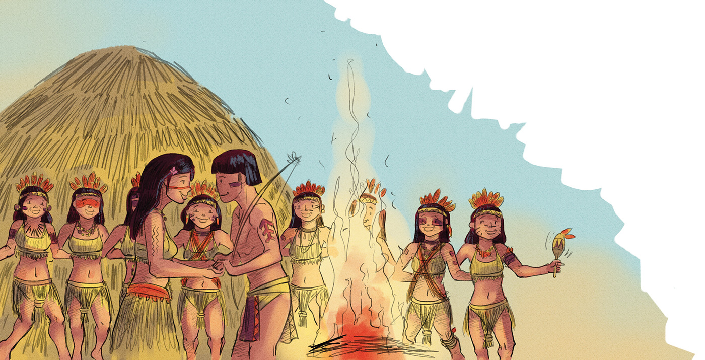 children's book ILLUSTRATION  digital painting native brazilians forest indigenous legends bougainvillea