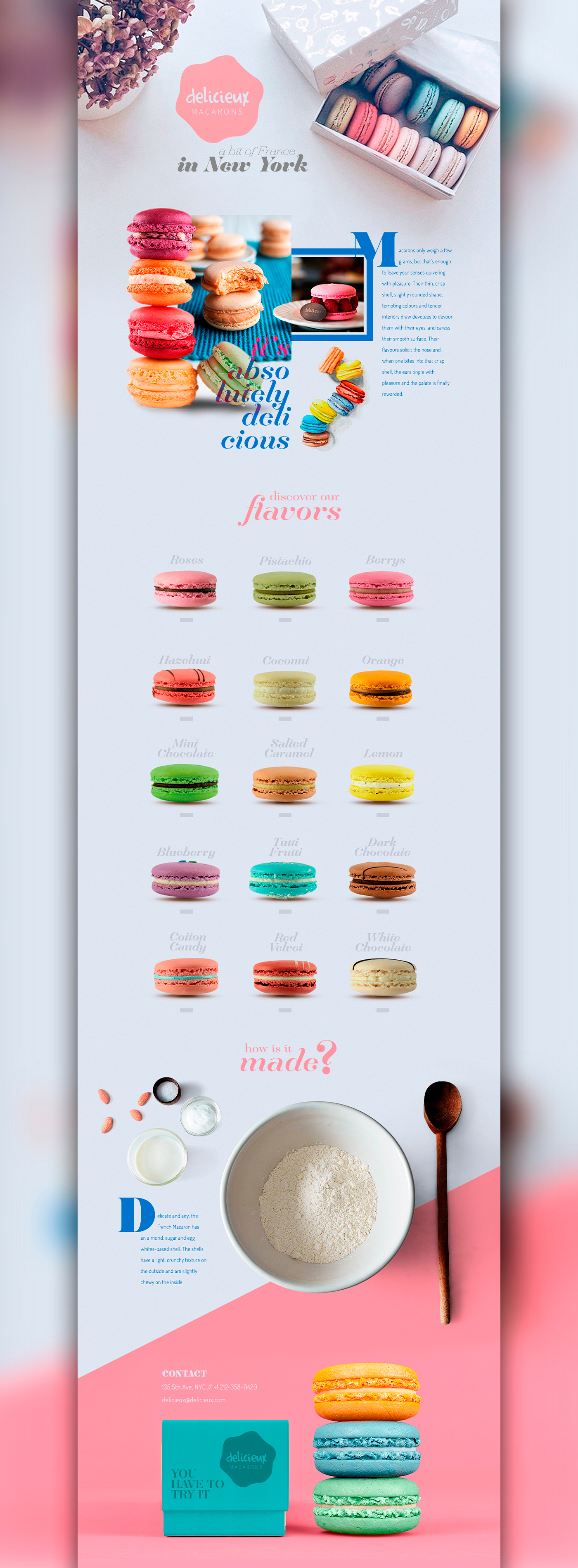 macarons site Ecommerce Website concept editorial New York flavor pink flat lay macaron apetite appeal