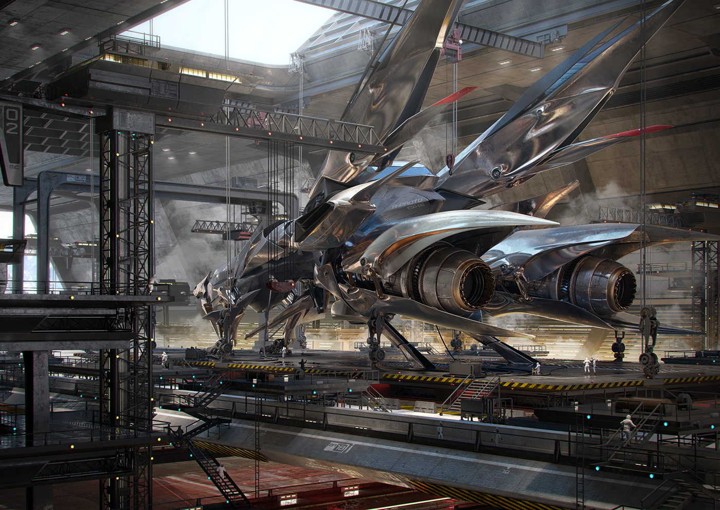 3D 3D environment airship concept art final fantasy hangar mech ragnarok Sci Fi spacecraft