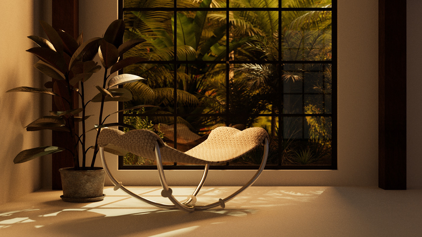 furniture design  furniture rocking chair knit aluminium industrial design  product Render animation  motion graphics 